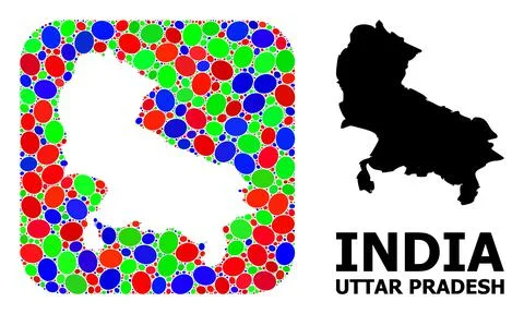 Mosaic Hole and Solid Map of Uttar Pradesh State 스톡 일러스트