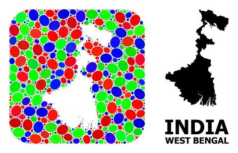 Mosaic Hole and Solid Map of West Bengal State 스톡 일러스트
