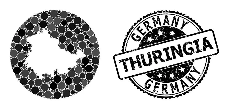 Mosaic Hole Circle Map of Thuringia State and Scratched Stamp イラスト素材