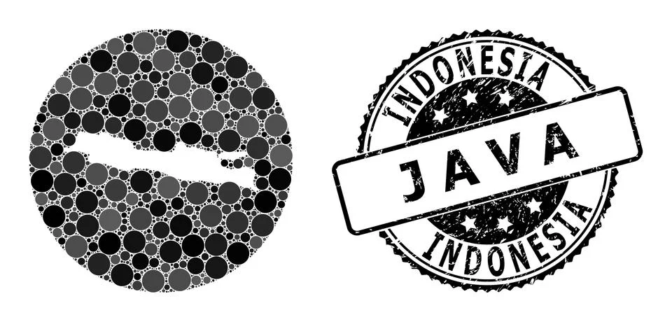 Mosaic Hole Round Map of Java Island and Watermark Seal Ilustração Stock