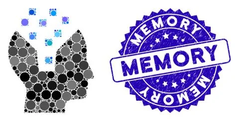 Mosaic Human Memory Icon with Textured Memory Stamp Stock Illustration