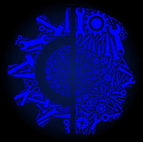 Mosaic Human Robotics of Service Tools in Blue Colors 스톡 일러스트
