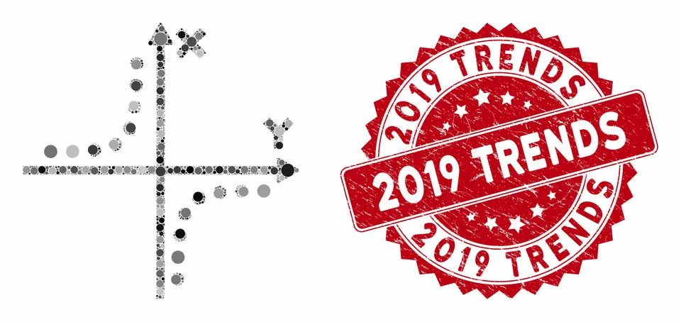 Mosaic Hyperbola Plot with Distress 2019 Trends Stamp Ilustración de archivo