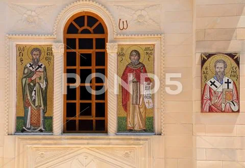 Mosaic icons of greek orthodox church Stock Photos