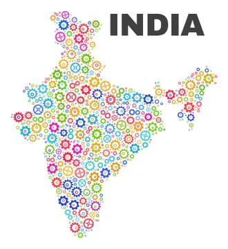 Mosaic India Map of Gear Items Stock Illustration