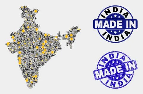 Mosaic India Map of Technology Items and Made In Grunge Seal Stock Illustration