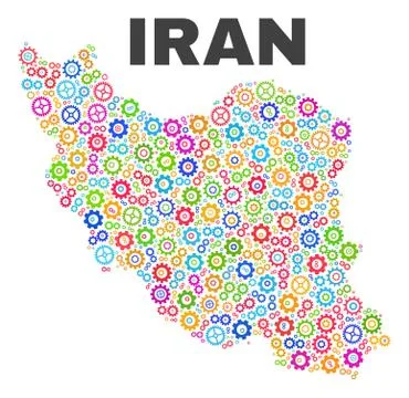 Mosaic Iran Map of Gearwheel Elements Stock Illustration
