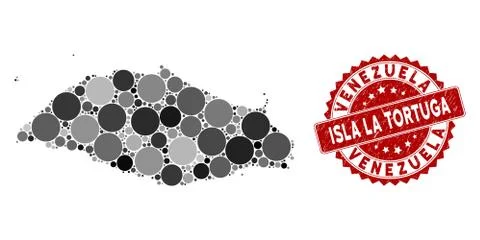 Mosaic Isla La Tortuga Map and Distress Circle Stamp Illustrazione stock