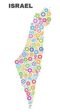 Mosaic Israel Map of Gear Elements 스톡 일러스트