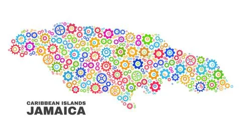 Mosaic Jamaica Map of Cogwheel Elements Illustrazione stock
