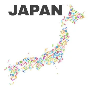 Mosaic Japan Map of Cog Elements イラスト素材