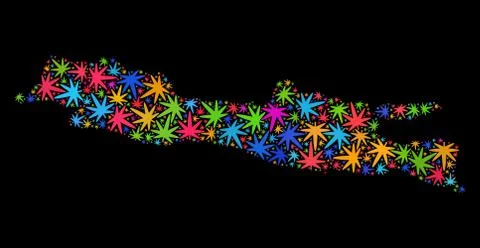 Mosaic Java Island Map of Colorful Cannabis Leaves Ilustração Stock