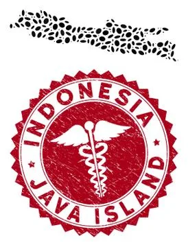 Mosaic Java Island Map with Scratched Doctor Watermark イラスト素材