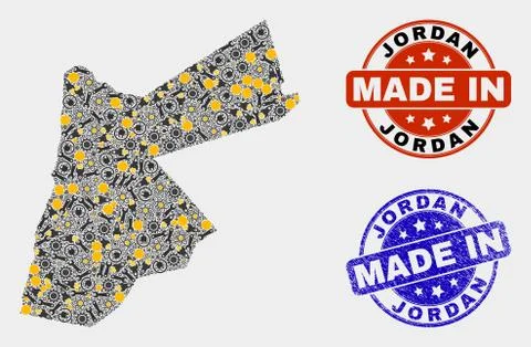 Mosaic Jordan Map of Industry Elements and Made In Grunge Seal Stock Illustration