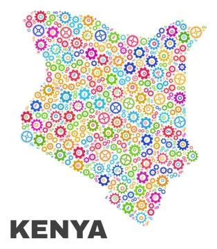 Mosaic Kenya Map of Gearwheel Elements Illustrazione stock