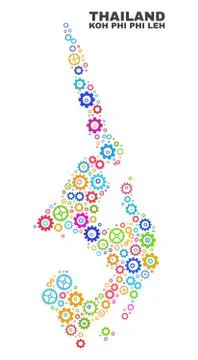 Mosaic Koh Phi Leh Map of Gear Elements Illustrazione stock