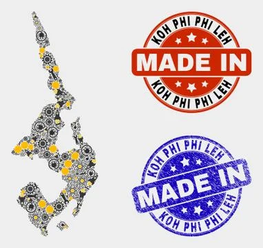 Mosaic Koh Phi Leh Map of Service Elements and Made In Grunge Seal Stock Illustration