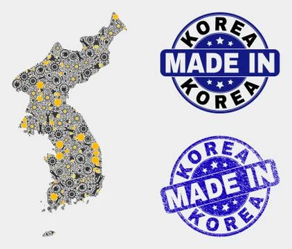 Mosaic Korea Map of Service Elements and Made In Grunge Seal Illustrazione stock