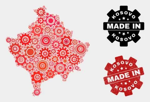 Mosaic Kosovo Map of Cog Elements and Grunge Stamp Illustrazione stock