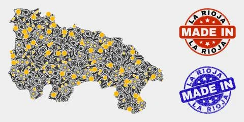 Mosaic La Rioja of Spain Map of Service Elements and Made In Grunge Stamp Illustrazione stock