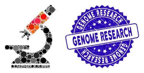 Mosaic Labs Microscope Icon with Textured Genome Research Seal Stock Illustration