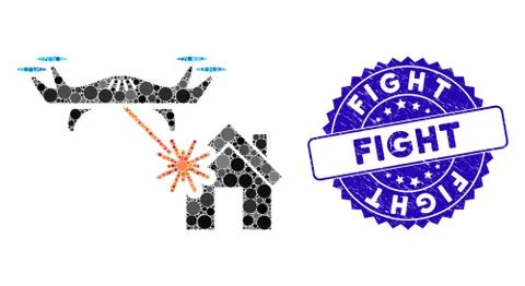 Mosaic Laser Drone Attacks House Icon with Textured Fight Seal Illustrazione stock