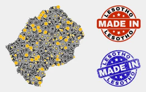 Mosaic Lesotho Map of Service Elements and Made In Grunge Seal Stock Illustration