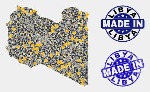 Mosaic Libya Map of Technology Elements and Made In Grunge Stamp Stock Illustration