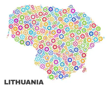 Mosaic Lithuania Map of Gearwheel Elements Illustrazione stock