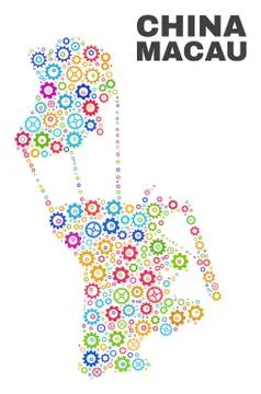 Mosaic Macau Map of Gear Elements Stock Illustration
