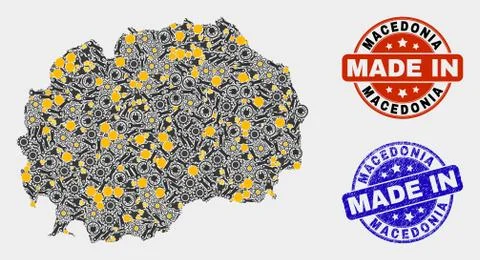Mosaic Macedonia Map of Production Elements and Made In Grunge Stamp Stock Illustration