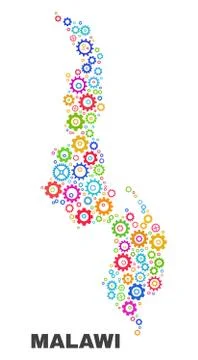 Mosaic Malawi Map of Cogwheel Elements Illustrazione stock
