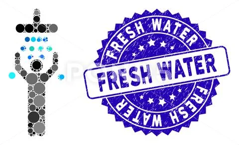 Mosaic Man Under Shower Icon with Textured Fresh Water Seal Stock Illustration