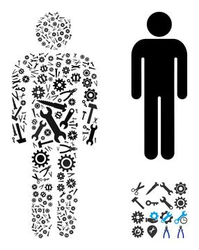 Mosaic Man User of Industrial Tools Stock Illustration