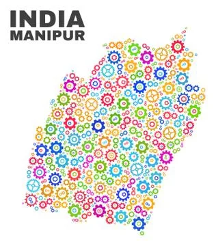 Mosaic Manipur State Map of Cog Elements Illustrazione stock
