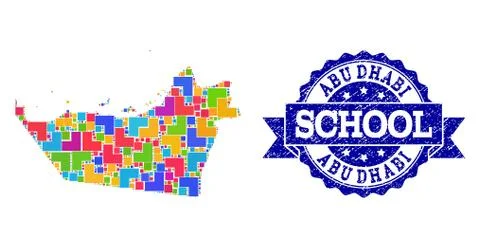 Mosaic Map of Abu Dhabi Emirate and Distress School Seal Composition Stock Illustration