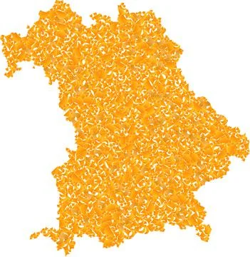 Mosaic Map of Bavaria State - Gold Composition of Shatter Fractions in Yellow Stock Illustration