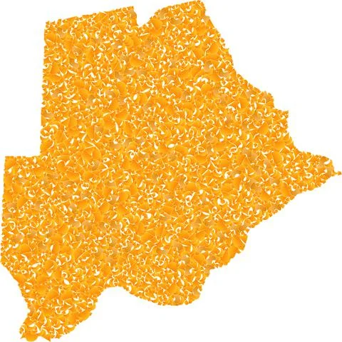 Mosaic Map of Botswana - Gold Composition of Detritus Fractions in Yellow Hues Stock Illustration
