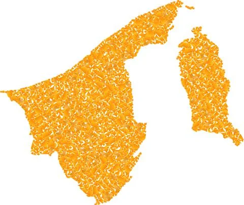 Mosaic Map of Brunei - Gold Composition of Spall Elements in Yellow Hues Stock Illustration