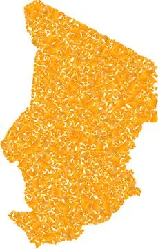 Mosaic Map of Chad - Golden Composition of Detritus Elements in Yellow Tints イラスト素材