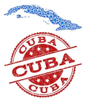 Mosaic Map of Cuba Island with Linked Points and Distress Seal イラスト素材