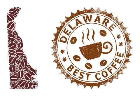Mosaic Map of Delaware State from Coffee Beans and Scratched Award for Best C Stock Illustration