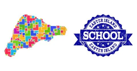 Mosaic Map of Easter Island and Distress School Seal Collage イラスト素材