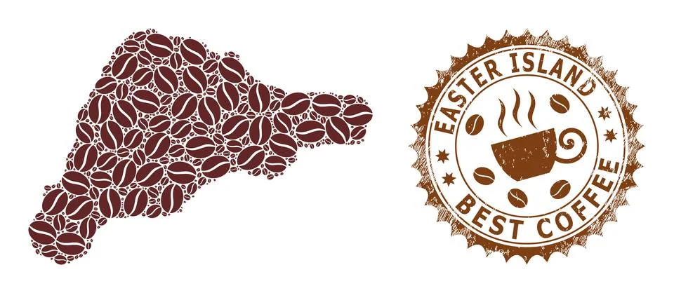 Mosaic Map of Easter Island with Coffee Beans and Scratched Mark for Best Cof Stock Illustration
