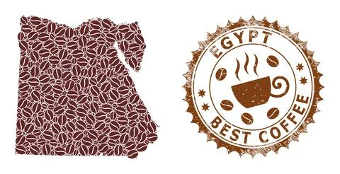 Mosaic Map of Egypt from Coffee Beans and Grunge Stamp for Best Coffee Stock Illustration