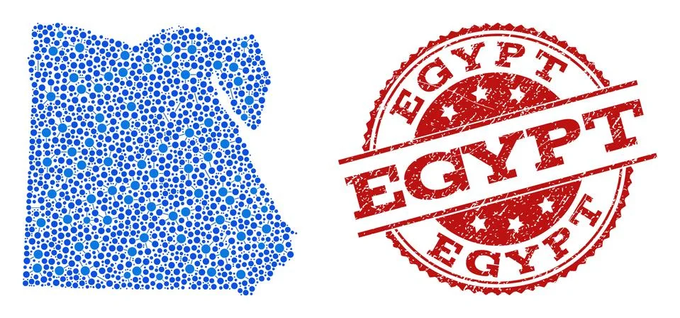 Mosaic Map of Egypt with Linked Points and Grunge Stamp Illustrazione stock