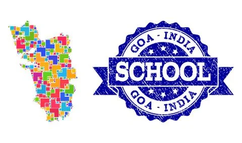 Mosaic Map of Goa State and Distress School Stamp Collage Stock Illustration