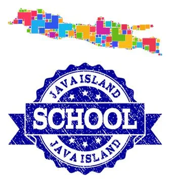 Mosaic Map of Java Island and Scratched School Stamp Collage Stockillustratie
