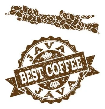 Mosaic Map of Java Island with Coffee Beans and Distress Stamp Stock Illustration