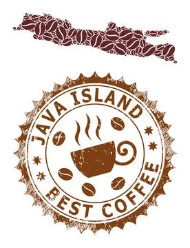 Mosaic Map of Java Island from Coffee and Grunge Stamp for Best Coffee Stock Illustration